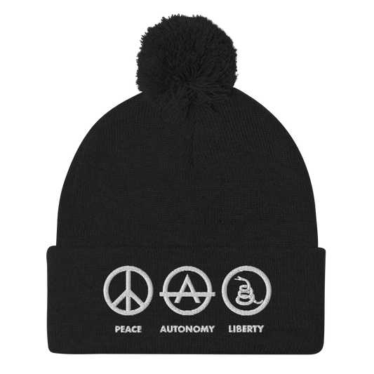 Peace, Autonomy, Liberty Pom-Pom Beanie