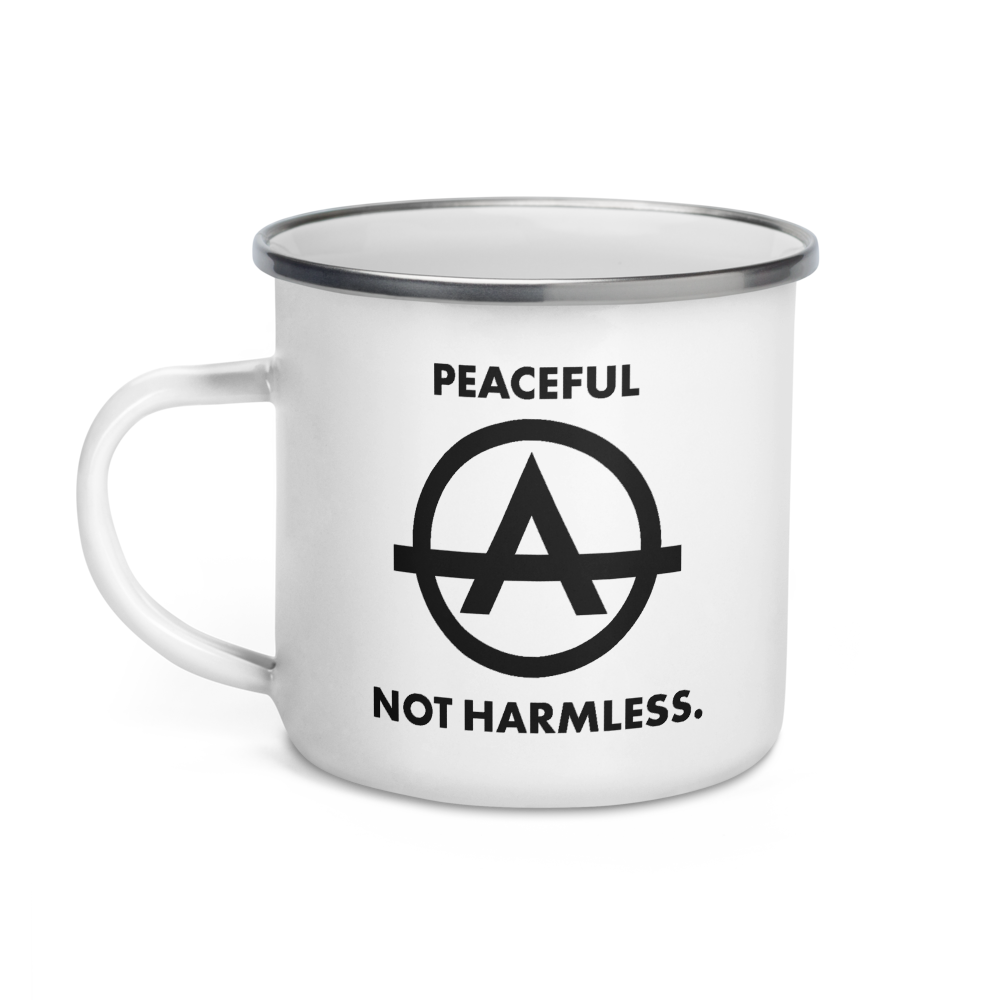 Peaceful, Not Harmless Enamel Mug