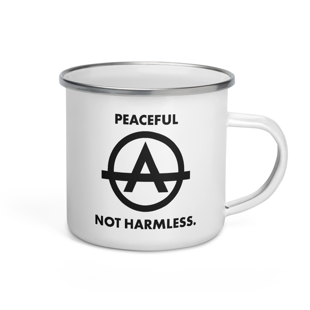 Peaceful, Not Harmless Enamel Mug